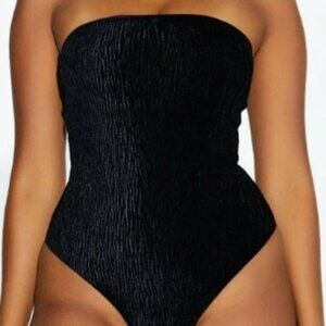 Naked Wardrobe Textured Velvet Tube Body Suit Black Womens Small